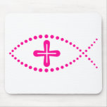 Ichthus Pink Christian Fish mousepads