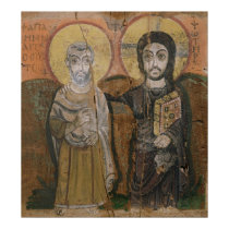 Icon depicting Abbott Mena with Christ posters