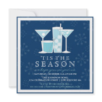 Icy Blue Holiday Snowflakes and Cocktail Party Personalized Announcements