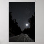 Icy Road With Moon and Milky Way Posters