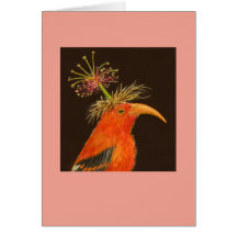 I'iwi with stamen hat card