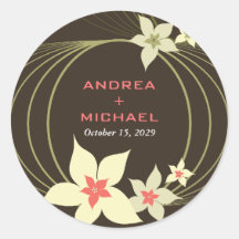 Ikebana Frangipani Pink Tropical Flower Wedding Round Sticker