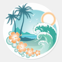 Île tropicale autocollant rond