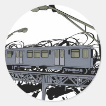 Illustrated El Train & Crows Round Sticker