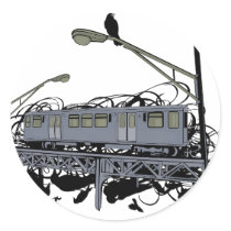Illustrated El Train & Crows Round Sticker