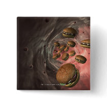 Illustration of a blood vessel with burgers pinback button