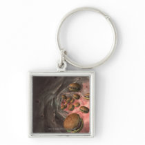 Illustration of a blood vessel with burgers key chains
