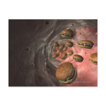 Illustration of a blood vessel with burgers postcard