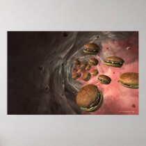 Illustration of a blood vessel with burgers print