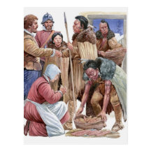 Illustration of American Indians giving English Postcards