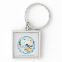 Illustration of satellite orbiting the Earth Key Chain