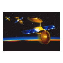 Illustration of satellites over Earth's horizon