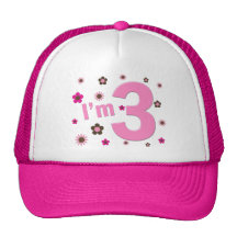 "I'm 3" Pink & Brown Flowers Hats