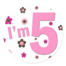 I'm 5 Pink And Brown Flowers Sticker