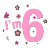 I'm 6 Pink And Brown Flowers Round Sticker