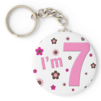I'm 7 Pink And Brown Flowers Keychains