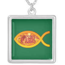I'm on FIRE for Christ - Christian Fish Symbol Pendants