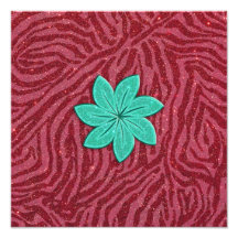 Image of Glitter Pink Zebra Print and Teal Flower Photo Art