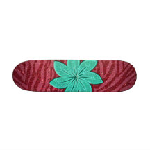Image of Glitter Pink Zebra Print and Teal Flower Skateboard Deck