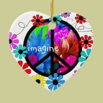 Imagine Peace Symbol and Retro Flowers ornaments
