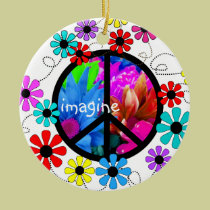 Imagine Peace Symbol and Retro Flowers ornaments