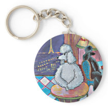 Impressionist Art Poodles Paris Cafe Keychain