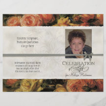 Impressionist Coral Yellow Rose 2 Memorial Service Custom Flyer