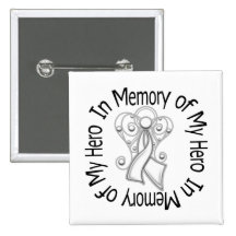 In Memory of My Hero Lung Cancer Angel Wings Button