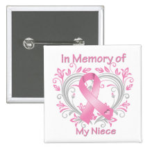 In Memory of My Niece Breast Cancer Heart Pinback Buttons