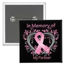 In Memory of My Partner Breast Cancer Heart. Pinback Button