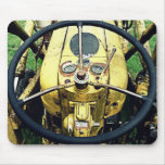 In the Driver's Seat of an Antique Yellow Tractor mousepads