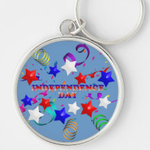 Independence Day Stars and Confetti Metal Keychain