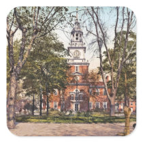 Independence Hall Philadelphia, PA 1900 Vintage Square Stickers
