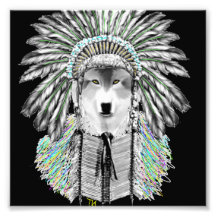 Indian chief wolf photo print