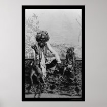 Indian Fakir With Two Monkies in India 1890 Print