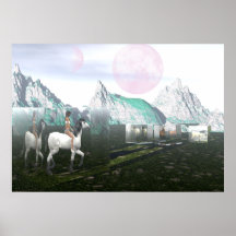 Indian Girl and Horses in Crystal Boxes Poster