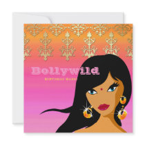 Indian Party Invitation Gold Pink Orange Bindi