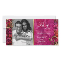 Indian Photo Card Save the Date Damask Pink Gold