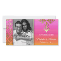 Indian Photo Card Save the Date Damask Pink Orange