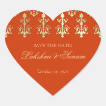 Indian Save Date Wedding Sticker Orange Heart