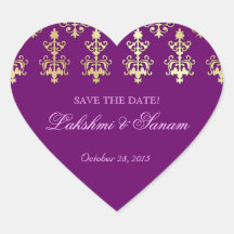 Indian Save Date Wedding Sticker Purple Heart