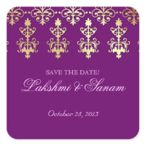 Indian Save Date Wedding Stickers Purple Gold
