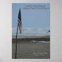 Indiana Dunes Flag Frozen Lake Posters