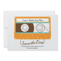 Indie Mixtape Wedding (Orange/Sky) Save the Date Invites