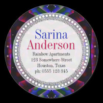 Indigo Blue + Pink Sparkle Return Address Round stickers