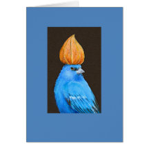 Indigo bunting with Chinese lantern hat card