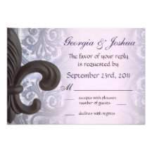 "indigo/rose" iron fleur de lis Wedding RSVP Invite