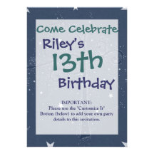 Indigo Sparkle Stars Scroll Tree at Night Personalized Invitation