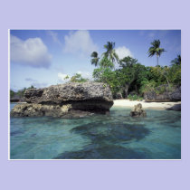 Indonesia. Rock formations along shore postcards