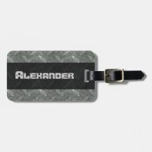 Industrial Rusty Metallic Diamond Plated Masculine Tag For Luggage